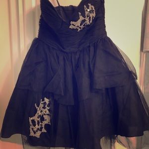 Custom black tulle embellished strapless dress